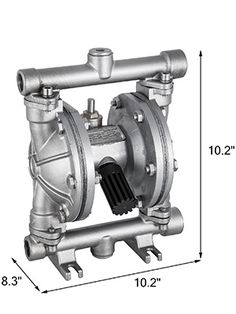 an image of a water pump with measurements for the size and width in front of it