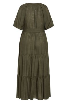 A linen-kissed maxi features rows of ruffles and the perfection of a pair of pockets. 54" length (size S/16) Button half placket Band collar Elbow-length sleeves Side-seam pockets Removable sash 80% viscose, 20% linen Machine wash, line dry Imported Olive Maxi Dress, Fabulous Dresses, Tiered Maxi Dress, Elbow Sleeve, Band Collar, Elbow Length Sleeve, City Chic, Nordstrom Dresses, Plus Size Fashion