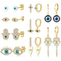 PRICES MAY VARY. 🧿9 Pairs Evil Eye Earring Set: These multipacks of earrings for women include 4 pairs of evil eye stud earrings and 5 pairs of evil eye hoop earrings. It combines the current popular stud earrings, huggie hoop earrings and dangle hoop earrings, which are simple, exquisite, classic and not easy to be outdated. It is great for worn separately or combined with other earrings to create a sense of hierarchy and add fashion temperament. 🧿Meaningful Design: The evil eye represents lu Hoop Earring Set, Black Pearl Earrings, Anchor Earrings, Hoop Dangle Earrings, Dangle Hoop Earrings, Evil Eye Earrings, Heart Dangle Earrings, Hoop Earring Sets, Fancy Jewellery