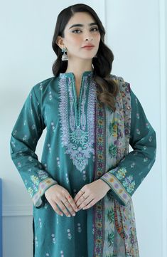 Orient OTL-23-031 Spring Summer Lawn Vol 1 Original brand suit fabric and photography lite diffrance in actual print. Summer Lawn, Lawn Shirts, Embroidered Neckline, Suit Fabric, Fashion People, Fashion Consultant, Best Wear, Print Chiffon, Cut Shirts