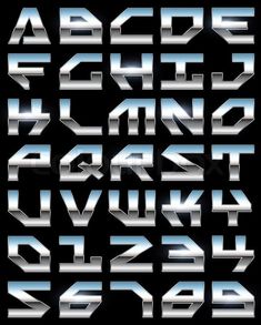 an alphabet made out of metal letters and numbers on a black background stock photo 5379