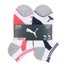 Step into these ultra-breathable, super-soft women's puma low cut socks. Designed for performance and comfort, these half-terry socks feature mesh ventilated accents, a cushioned footbed and arch support so you can perform your best.# Pieces In Set: 6 PairFeatures: Arch Support, Multi-Pack, CushionedShoe Size Range: 5-10Fiber Content: 95% Polyester, 3% Rubber, 2% SpandexFabric Description: KnitCare: Machine Wash, Tumble DryCountry of Origin: Imported Puma Socks, Pink Sports Socks, Breathable Stretch Socks, Arch Support, Low Cut, Back To School, Socks, Train