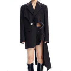 image_6 Trendy Asymmetrical Winter Outerwear, Trendy Black Asymmetrical Outerwear, Asymmetrical Black Outerwear For Work, Fitted Black Asymmetrical Outerwear, Black Asymmetrical Outerwear For Work, Black Suit Jacket, Ladies Blazer, Chic Blazer, Maxi Tops