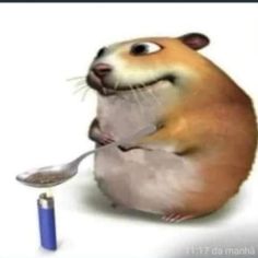 a cartoon hamster eating from a spoon