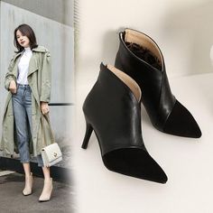 Heel Height: 8cmPlatform Height: 1 cmStyle: Fashion,KoreanOccasion: Casual,Party/Club,Office/Career,DressSeason: Spring,Summer,Fall/Autumn,WinterPackage Contents: 1 x Shoes (Pair)Size Guide:34 = foot length 21.5-22cm (Foot width=8-8.5cm)35 = foot length 22-22.5cm (Foot width=8.5cm)36 = foot length 22.5-23cm (Foot width=8.5-9cm)37 = foot length 23-23.5cm (Foot width=9cm)38 = foot length 23.5-24cm (Foot width=9-9.5cm)39 = foot length 24-24.5cm (Foot width=9.5-10cm)40 = foot length 24.5-25cm (Foot Black Closed Toe Martin Boots For Party, Winter Heels With Medium Width And Pointed Toe, Black Martin Boots With Pointed Toe For Fall, Black Martin Boots With Pointed Toe, Chic Black Closed-toe Martin Boots, Black High Heel Martin Boots Medium Width, Elegant Black Ankle Martin Boots, Elegant Black Martin Boots With Round Toe, Black Pointed Toe Heeled Boots For Office