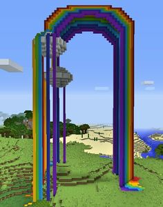 an image of a rainbow colored structure in minecraft