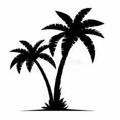 a black and white silhouette of two palm trees