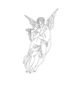 a drawing of two angels hugging each other