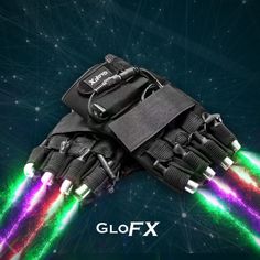 an image of a pair of gloves with green lasers on it and the text glofx