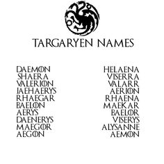 the logo for targaryn names in black and white, on a white background