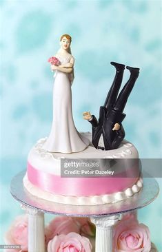 a wedding cake with a bride and groom on top