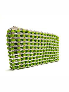 Metallic clutch purse that expands to fit large iPhones + credit cards, cash and other essentials. Soft and smooth 'chainmail fabric' crafted from crochet and up-cycled aluminum soda can tabs. 8.5"W x 4.5"H x 1"D (expandable) Handmade with love in Brazil. Green Rectangular Wallet With Cell Phone Pocket, Green Rectangular Clutch For Everyday Use, Everyday Rectangular Wallet With Chain Strap, Green Rectangular Coin Purse For Everyday Use, Green Rectangular Wallet For Everyday Use, Handmade Green Rectangular Wallet, Green Rectangular Wallet With Zipper Pouch, Rectangular Wallets With Chain Strap For Everyday Use, Chainmail Fabric