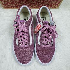 Brand New In Box. Glitter Sneakers For Spring Streetwear, Spring Glitter Sneakers For Streetwear, Purple Round Toe Party Sneakers, Pink Glitter Synthetic Sneakers, Pink Glitter Sneakers For Streetwear, Purple Glitter Low-top Sneakers, Old Skool Vans, Vans Pink, Glitter Shoes