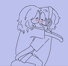 a drawing of two people hugging each other with one holding the other's head