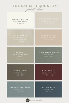 English Country Cottage Color Palette, Bold Farmhouse Colors, Full Home Paint Color Scheme, Colonial Home Color Palette, Moody Cottage Color Palette, Warm Neutral Hallway Paint Colors, Rustic Cottage Paint Colors, Trending Home Paint Colors, Traditional Home Paint Colors