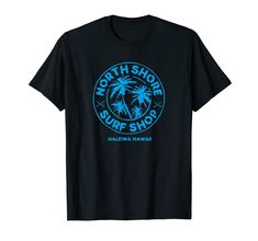 the north shore surf shop logo on a black t - shirt