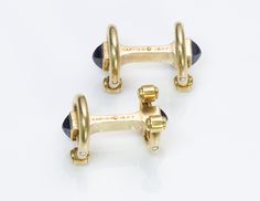 Cartier Horsebit Gold Sapphire Cufflinks Classic Formal Jewelry With Brass Hardware, Luxury Jewelry With Custom Hardware, Sapphire Cufflinks, Cufflinks Gold, Cartier Gold, Genuine Love, Vintage Cufflinks, Cuff Links, Vintage Cartier