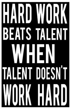 a black and white poster with the words hard work beats talent when talent doesn't work hard