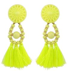 New Fashion Tassel Fan Earrings - Chandelier Dangles Design , High-Quality Acrylic Beads Soft Thread And Allergy Free. Length Approx. 3.5" Pineapple Yellow With Gold Accents Statement Beaded Fashion Bohemian Handmade Whimsical Drop Earrings Stud Post Dangle Design Trendy Hippie Gypsy Big Bold Ethnic Tribal Tassel We Have These Same Earrings In Royal Blue And Bright Red! Bunde, Make An Offer And Save $$! Elegant Summer Chandelier Earrings For Beach, Elegant Summer Beach Chandelier Earrings, Yellow Earrings For Party, Trendy Yellow Party Earrings, Neon Yellow Summer Beach Jewelry, Yellow Dangling Beads Earrings For Summer, Yellow Beaded Drop Earrings For Beach, Yellow Beaded Drop Earrings For Summer, Summer Yellow Dangling Beads Earrings