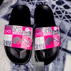 Yes Darling Adorable Trendy Pink Flat Slides, Trendy Pink Round Toe Slides, Trendy Non-slip Pink Slides, Trendy Black Non-slip Flip Flops, Pink Synthetic Slide Flip Flops, Cute Pink Flat Flip Flops, Trendy Black Non-slip Sandals, Pink Non-slip Slides, Pink Non-slip Flat Slides