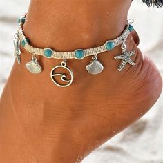 Beach Style Jewelry, Leg Bracelet, Leg Jewelry, Starfish Anklets, Turquoise Anklet, Turquoise Jewellery, Leg Chain