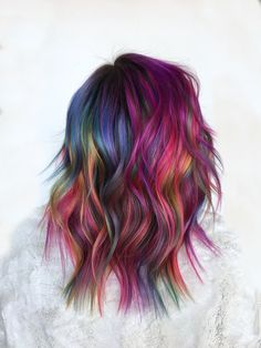 Bright Hair Colour Ideas, Rainbow Hair Colour, Bright Colour Hair Ideas, Autumn Rainbow Hair, Multicolour Hair, Fantasy Hair Colors, Multicolor Hair Ideas, Bright Coloured Hair, Rainbow Balayage