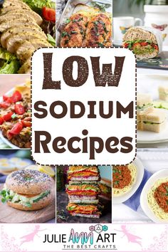 the cover of low sodomm recipes with pictures of sandwiches and salads on it