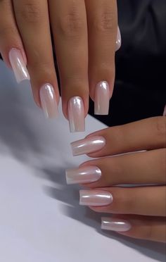 Haley Bieber Nails Square, Prom Square Nails, Classy Tapered Square Nails, Ring Ceremony Nails, Formal Acrylic Nails, Mid Length Square Nails, Clean Nails Acrylic, Wedding Nails Black Women, Nude Chrome Nails Square