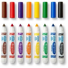 several crayons are lined up in different colors