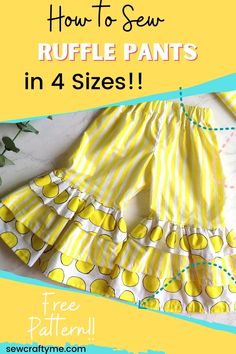 how to sew ruffle pants in 4 sizes with free pattern on the bottom