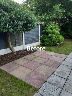 before and after photos of a backyard landscaping project in san francisco, ca with concrete pavers