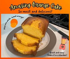 an advertisement for orange cake on a plate