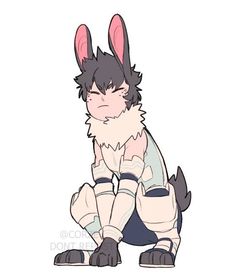 a cartoon character with bunny ears sitting on the ground