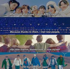 the backs of bts and their friends from one direction to another with text that reads, when i say that love it all to boys, i mean