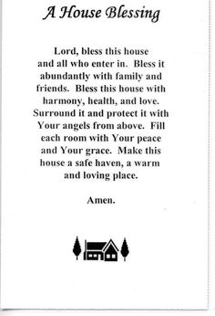 a house blessing card with an image of a house