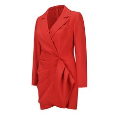 Red Padded Shoulder Slim Fit Blazer Dress Fitted Red Dresses With Pockets, Red Fitted Dress With Pockets, Fitted Red Dress With Pockets, Red Pleated Dress For Winter, Red Pleated Dresses For Winter, Red Fitted Long Sleeve Blazer Dress, Fitted Red Long Sleeve Blazer Dress, Fitted Long Sleeve Red Blazer Dress, Spring Red Mini Dress For Office