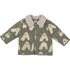 Obsessed is an understatement when it comes to our Quilted Jackets. Made from 100% cotton corduroy and lined with soft 100% Pima cotton to keep little ones cozy without overheating, this jacket also features our custom-drawn olive apple print, wooden buttons and a sherpa fleece collar. You will be amazed by the amount of use you will get from these jackets. Made in Peru with love. | Wild Wawa | Quilted Jacket, Olive Apple (Green, Size 6-12M) | Maisonette collects the best children’s products fro Cute Cotton Outerwear For Fall, Cute Cotton Outerwear With Pockets, Spring Cotton Outerwear For Playtime, Cotton Outerwear For Playtime In Fall, Green Cotton Outerwear With Fleece Lining, Playful Green Outerwear For Fall, Cute Cotton Outerwear For Playtime, Cotton Outerwear With Pockets For Playtime, Green Spring Outerwear For Playtime