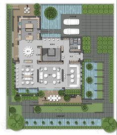 an aerial view of the ground plan for a house with swimming pool and hot tubs