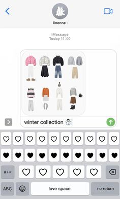 an iphone screen showing the user's selection of clothes for winter and valentine's day