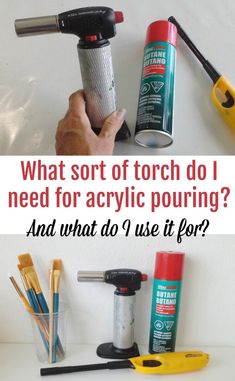 two pictures with the words what sort of torch do i need for acrylic pouring and what do i use it for?