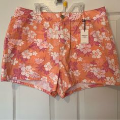 Coral/ Orange Shorts With Pink And While Flower Details. 100% Cotton. No Stretch. Brand New, Never Work. Trendy Cotton Floral Print Shorts, Trendy Floral Print Shorts, Trendy Floral Print Beach Shorts, Forever 21 Spring Vacation Shorts, Trendy High-waisted Floral Print Shorts, Forever 21 Cotton Beach Shorts, Forever 21 Beach Shorts For Spring, Forever 21 Cotton Shorts For Vacation, Trendy Floral Print Shorts For Beach Season