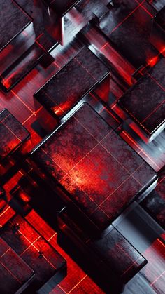 an abstract red and black background with lots of square shapes on it's sides