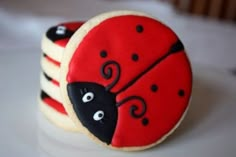 a close up of a decorated cookie on a table