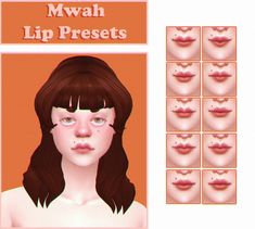 an image of a woman's face with many lip presets on it