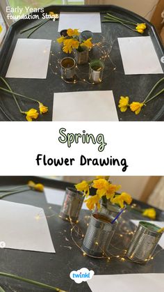 A great Spring eyfs activity - Flower drawing. Thanks to @tuff_tray_inspiration_eyfs Flower Tuff Tray Ideas, Planting Eyfs, Spring Tuff Tray Ideas Eyfs, Flower Tuff Tray, Spring Display Ideas Classroom, Signs Of Spring Preschool Activities, Spring Activities Eyfs, Flowers Eyfs, Garden Eyfs