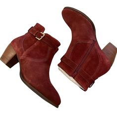 Diba Sleek Bootie 10 Red Burgundy Leather Boot Fall Winter Autumn Step Up Your Fall Fashion Game With These Cute Diba Booties. They Are In A Lovely Burgundy Leather Colorway And Feature A Goldtone Buckle Accent. The Boots Have A 3 Inch Heel And Inside Ankle Zipper For Ease Of Dressing. The Booties Come From A Shipment Of Brand New Inventory From A Higher End Styling Service. Check Out My Other Listings If You Like These, As I'll Be Adding More Daily Until They're All Listed. Reach Out With Any Q Burgundy Suede Boots With Round Toe, Fall Suede Boots With Red Sole, Fall Suede Heels With Red Sole, 3 Inch Heels, Red Burgundy, Leather Boot, Boots Fall, Burgundy Red, Shoes Heels Boots