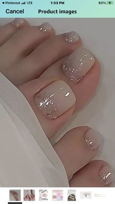 Bridal Pedicure Wedding Day, Footnail Art Designs, Bridal Toe Nails Wedding, Bride Pedicure, Old Lady Nails, Holiday Toe Nails, Glitter Toenails, Pedicure Ideas Winter, Classy Pedicure