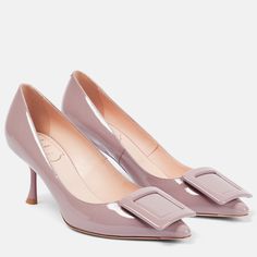 These Viv‘ In The City Pumps Are A Modern Addition To Roger Vivier's Buckle-Adorned Footwear Family. Made In Italy From Patent Leather, They Have A Pointed-Toe Silhouette With Tonal Buckle Embellishments, Which Are A House Signature, And Sculptural Heels. Color Is "Violet" Looks Like A Soft Nude Pink Color. Shoes Worn Once Indoors. Comes With Extra Heel Tips Comes With A Box, Comes With Dust Bag Lining: Leather Made In Italy Sole: Leather Insole And Sole Toe Shape: Pointed Toe Upper: Leather Item Number: P00770812 Roger Vivier Shoes, Black Patent Leather Pumps, Modern Addition, Mid Heels Pumps, Black Pumps Heels, Pink Pumps, Buckled Heels, Satin Pumps, Leather Block Heels