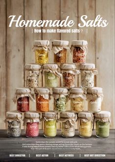 the cover of homemade salts magazine, featuring jars filled with different types of spices and seasonings