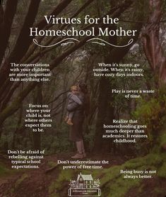 a woman holding a child in the woods with text that reads, virtuals for the homeschool mother